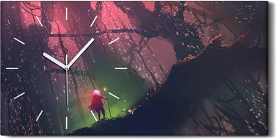 Produktbild von Dekor Leinwand Uhr Wandbilder 60x30 Kunst Mann mit Zauberstange Riesenbaum - weiße Hände