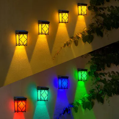Immagine prodotto di Lampada da parete a energia solare per esterni, lampada da giardino, paesaggio, luci decorative, IP65, impermeabile, per cortile, calda, colorata