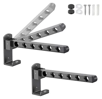 Klappbare Kleiderhaken 2er-Pack, 6 Löcher, schwarz, Wandmontage