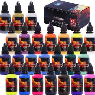Produktbild von 24 Farben Airbrush Set Metallic Neon Deckend Wasserbasis Acryl
