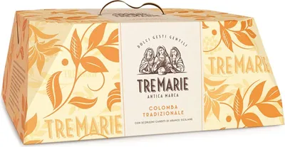 Produktbild von Tre Marie Colomba Tradizionale Typisches Dessert der Ostertradition Osterkuchen mit kandierten Schalen sizilianischer Orangen, knackigen ganzen Mandeln und Kristallzucker 1Kg