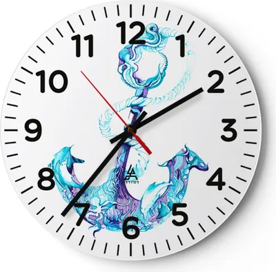 Produktbild von Wanduhr - Rund - Glasuhr - Korallen Quallen Anker Seil - 30x30cm - Schleichendes Uhrwerk - Lautlos - zum Aufhängen bereit - Dekoration Modern - Wanddekoration aus Glas - C4AR30x30-3060