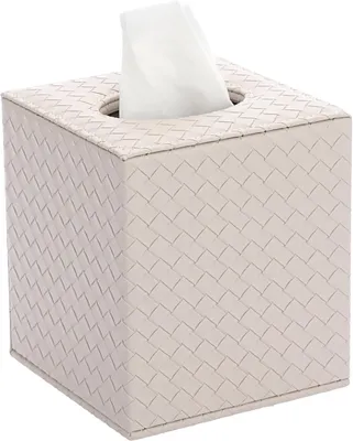 Produktbild von Taschentuchbox aus Leder, quadratischer Spender mit Magnetfu?, dekorativer Papierhalter aus gewebtem Stoff fš¹r Zuhause (Beige)
