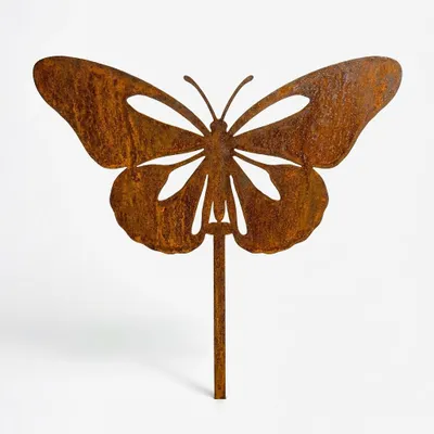 Produktbild von Edelrost Schmetterling Deko 15x17x1 cm – Handgefertigte Metall Figur – Rostoptik Gartendeko mit Patina für Balkon, Terrasse und Zuhause