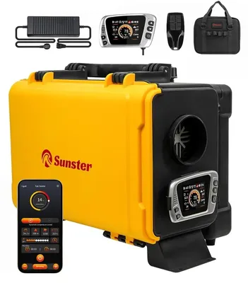 Produktbild von Diesel-Luftheizer - 8 kW 12V/110–240V - Bluetooth, LCD & Fernbedienung - 6 l Tank - Leise 35 dB - 20–25 m² - Mit Aufbewahrungstasche - Rot