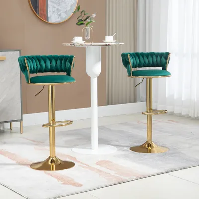 Immagine prodotto di Sgabelli da bar AIORBER, set di 2, girevoli a 360°, girevoli in altezza, design dello schienale cavo, velluto, morbidi e confortevoli, sedie da cucina, perda pranzo, bar, verde