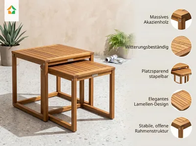 Produktbild von 2er Garten Beistelltisch aus Akazienholz – Braun