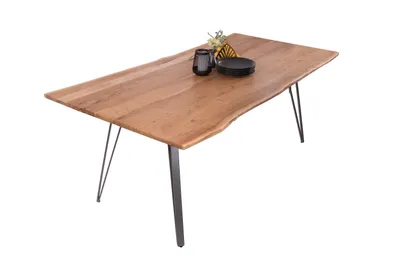Produktbild von Esstisch Baumkante 200 x 100 cm Akazie massiv naturfarben Metallgestell Silber CELIA