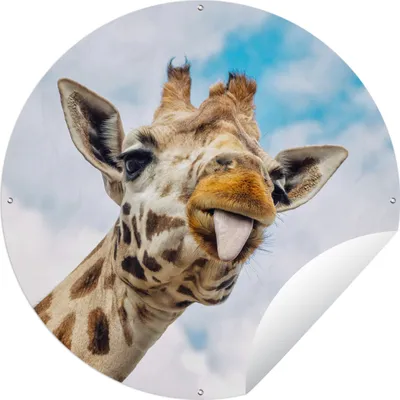 Produktbild von MuchoWow® Gartenposter Outdoor-Poster Rund Giraffe - Lustig - Zunge - Kinder - Jungen - Mädchen - Kind Ø 90 cm Gartendeko Rundes Poster draußen