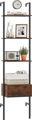 A tall, multi-shelf bookcase with a drawer, against a white background.