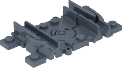 A single LEGO train track crossing piece shown from a diagonal angle.