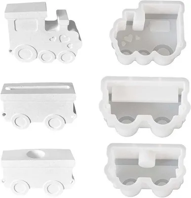 Produktbild von Silikonformen für Eisenbahn - Set von 3 - Gießformen für Kerzenhalter und Kerzen - Selbstgemachte Kerzen mit Gips