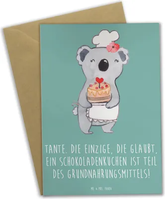 Produktbild von Mr. & Mrs. Panda Grußkarte Tante Schokoladenkuchen - Meeresbrise - Geschenk, Verwandtschaft, Familie, genesungskarte, einladungskarten, Nichte, Verwandte, Geschenkidee