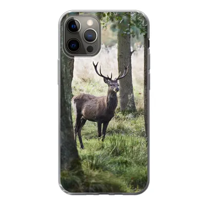 Produktbild von MuchoWow® Handyhülle Schutzhülle Hülle für iPhone 12 Pro Hirsche - Bäume - Gras Silikon Softcase Handy Hülle - Abdeckung