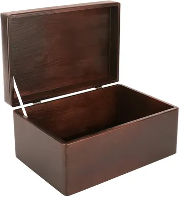 An open wooden box on a white background.
