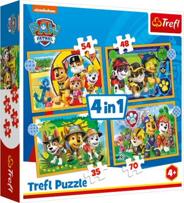 Produktbild von TREFL 4-in-1 Puzzle Paw Patrol, 35, 48, 54 und 70 Teile, Pappe, Mehrfarbig, je 285x205 mm, ab 4 Jahren