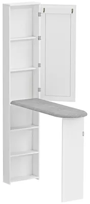 Obrázok produktu pre Skrinka s žehliacou doskou a zrkadlom | Farba: biela | Rozmery: 106 x 35 x 174 cm