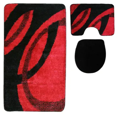 Produktbild von 3 tlg Badematte Badezimmerteppich Badteppich Set #04 ROT