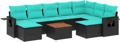 Produktbild von 10-teiliges Gartensofa-Set mit Kissen, schwarzes Polyrattan