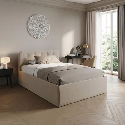 Produktbild von Home Collective Polsterbett 120x200 cm Doppelbett Bett mit verstellbarem Lattenrost & Bettkasten, gepolstertes Kopfteil, Germany | Creme