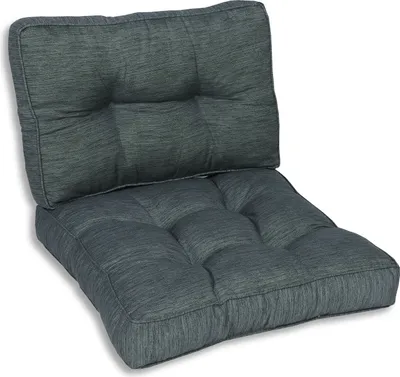 A set of two dark gray cushions for a lounge chair, shown on a white background.