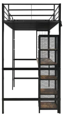 Zdjęcie produktu dla Łóżko piętrowe - Łóżko podwyższone - Łóżko składane - Łóżko wielofunkcyjne - Stelaż łóżka - Metal i drewno - 90x200 cm
