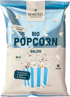 Produktbild von Heimatgut Popcorn Salzig, Schmetterlingsform, 60 g, 1 Stück(e), Salz, Gentechnisch veränderter Organismus (GMO), Palmöl, 1,5 g