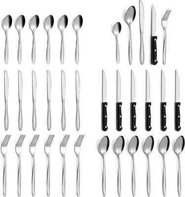 Produktbild von DigiRigi® Besteckset 30‑teilig für 6 Personen, Edelstahl Silber – inkl. 6 Steakmesser, Messer, Gabeln, Esslöffel, Teelöffel, Salatgabeln, spülmaschinenfest