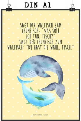Produktbild von Mr. & Mrs. Panda Bild Walfisch Thunfisch DIN A1 - Gelb Pastell - Geschenk, wanddeko, Plakat, Wandschmuck, Wandbild, Spruch Lustig, drucke, Wal, Lustige Sprüche, Tunfisch