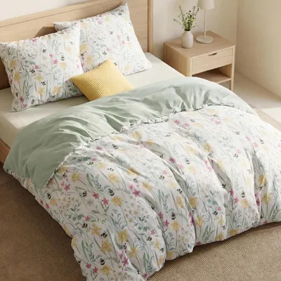 Immagine prodotto di Set di biancheria da letto a 3 pezzi, verde a fiori, 220x240 cm, effetto reversibile