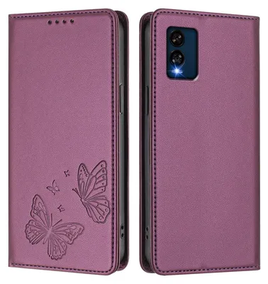 Produktbild von Lederhülle für BLU View Speed 5G, Schmetterling Prägung Leder Brieftasche Schutzhülle mit Ständer Lila