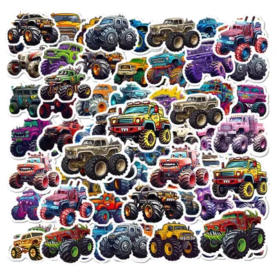 100 Monster Truck-Sticker, Cartoon-Aufkleber, verschiedene Größen, bunt