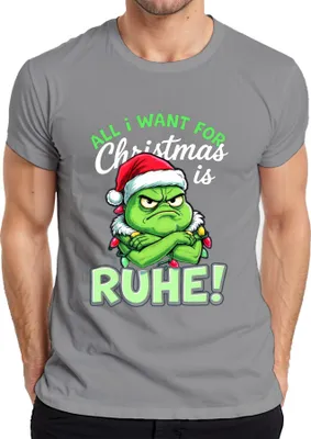 Obrázok produktu pre Všetko, čo chcem na Vianoce, je KLID – vtipné pánske tričko s vianočnou čapicou Grinch, šedé, XXL