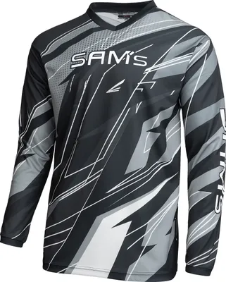 Produktbild von SAM's Herren Motocross-Shirt MX Jersey Langarm, Atmungsaktiv Dirt Enduro MTB Mountainbike Trikot, Schwarz Grau / LogoBig Weiß, L