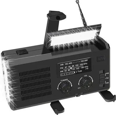 Obrázok produktu pre Prenosné SOS rádio so solárnym nabíjaním a funkciou núdzového vysielania – 4000 mAh kempingové rádio