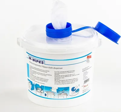 Produktbild von Reinigungstuch M-Wipes aus Spunlace Weiß im Spendereimer, 17x25cm ca. 200 Abrisse, 2 Rollen + 2 Eimer