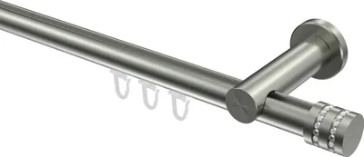 Produktbild von Interdeco Innenlaufstange / Gardinenstange mit Innenlauf Edelstahl-Optik, Typ Platon Estana (Glitzerkappe), 20 mm Ø 1-läufig, 180 cm