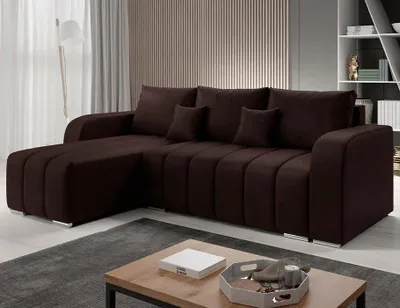 Produktbild von Velvet Ecksofa in L-Form 245 x 86 x 147 cm mit Schlaffunktion und Bettzeugbehälter - Schlafsofa mit Bettkasten - Eckcouch mit Stauraum - Links Couch Velours - Farbe: Braun MO29