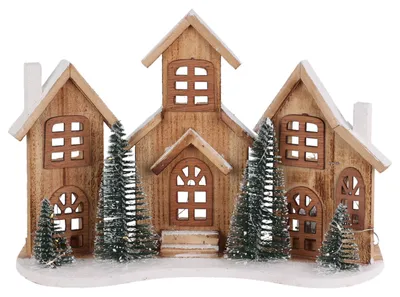 Produktbild von Dekofigur Haus aus Holz,LED, 38 x 27 cm