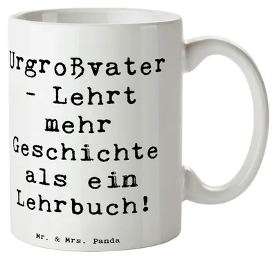 Produktbild von Mr. & Mrs. Panda Trinkbecher Spruch Urgroßvater Geschichten - Weiß - Geschenk, handgemacht, schöne tasse, Kaffeetasse, Familie, Becher, Kaffeebecher, Pott, Erbe, Lehrbuch