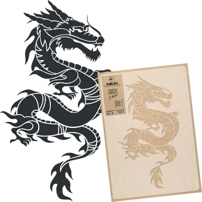 Produktbild von Große Malschablonen M 43x64 cm, Chinesisch Drachen Orientalisch Muster, Wiederverwendbare Kunststoff Wandschablone