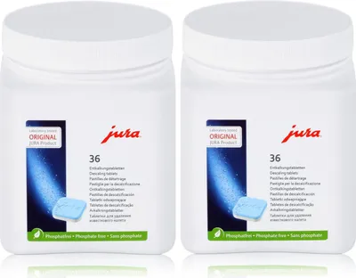Produktbild von Jura Entkalkungstabletten phosphatfrei, 2 Dosen à 36 Tabletten für Kaffeemaschinen und Kaffeevollautomaten, umweltfreundlich und korrosionsschützend