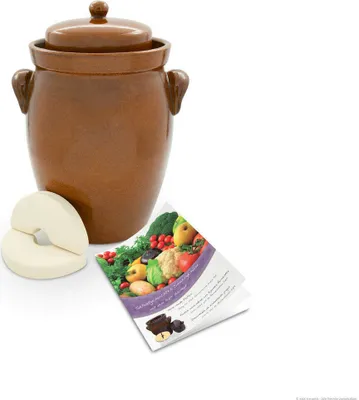 Produktbild von KERAZO Gärtopf 7 Liter aus Steinzeug Keramik inklusive Deckel + Stein + Anleitung [Form 2] BRAUN - Gurkentopf Einlegetopf Rumtopf Fermentation