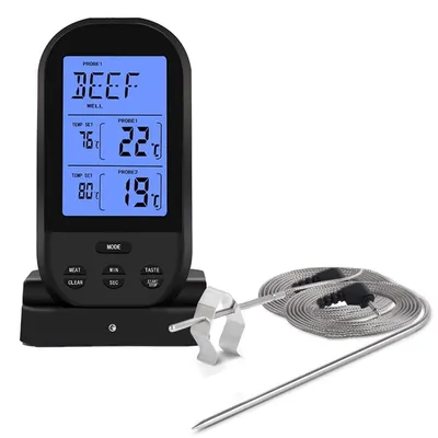 Produktbild von Kabelloses Fleischthermometer, Lebensmittelthermometer für Grill und Smoker, geeignet für Grill, Smoker, Ofen, Steak, mit 2 Fleischsonden