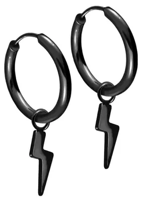 Produktbild von Chirurgenstahl Ohrclicker Creolen BLITZ Schwarz Innendurchmesser: 14mm + Designstärke: 1,6mm