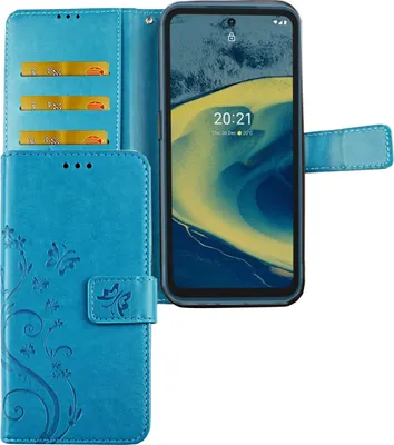 Produktbild von Nokia XR20 Tasche Handy Hülle Schutz-Cover Flip-Case mit Kartenfach, Farbe:Blumen Blau
