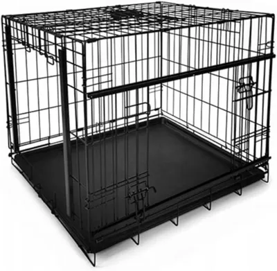 Imagen del producto de Caja para perros de 107x71x79 cm con puerta corredera – Jaula metálica plegable para perros, transportín que ahorra espacio con bandeja inferior, 2 puertas, para perros grandes
