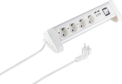 Productafbeelding van S/CONN 60317-W, 1,5 meter, Aluminium, Wit, GS-certificering, 4 stopcontacten, 230 V