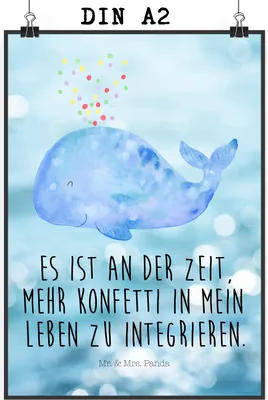Produktbild von Mr. & Mrs. Panda Bild Wal Konfetti DIN A2 - Oceanblue - Geschenk, wanddeko, Plakat, Abnehmen, Wandbild, Motivation, Meer, Posterdruck, Geburtstag, drucke, Neustart