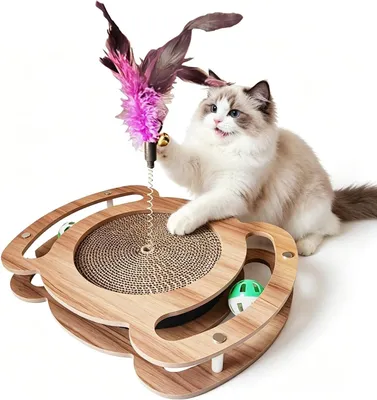 Produktbild von Katzenkratzbrett, interaktives Katzenspielzeug mit Glockenball, Pappe, für Innenbereich